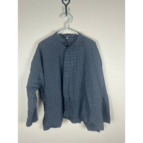 eskandar Tops - Eskandar Size 0 Top Button Down Oversized Lagenlook Gray Gingham Cotton Shirt